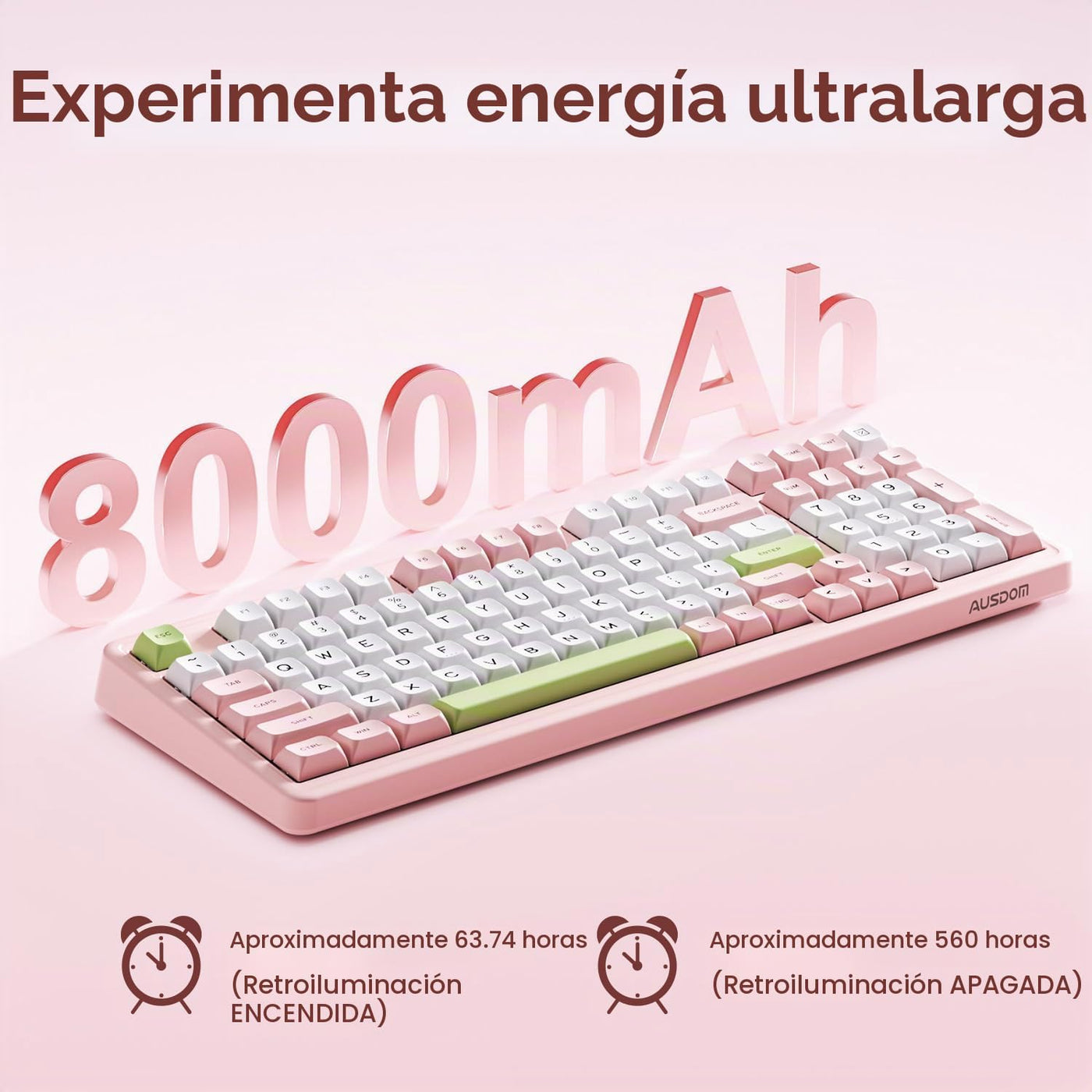 AUSDOM H98 - Teclado mecánico cremoso rosa, teclado inalámbrico sil...