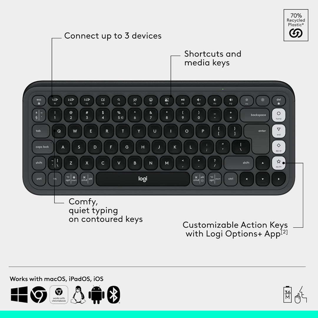 Logitech Combo POP ICON, combo de teclado y mouse Bluetooth, escrit...