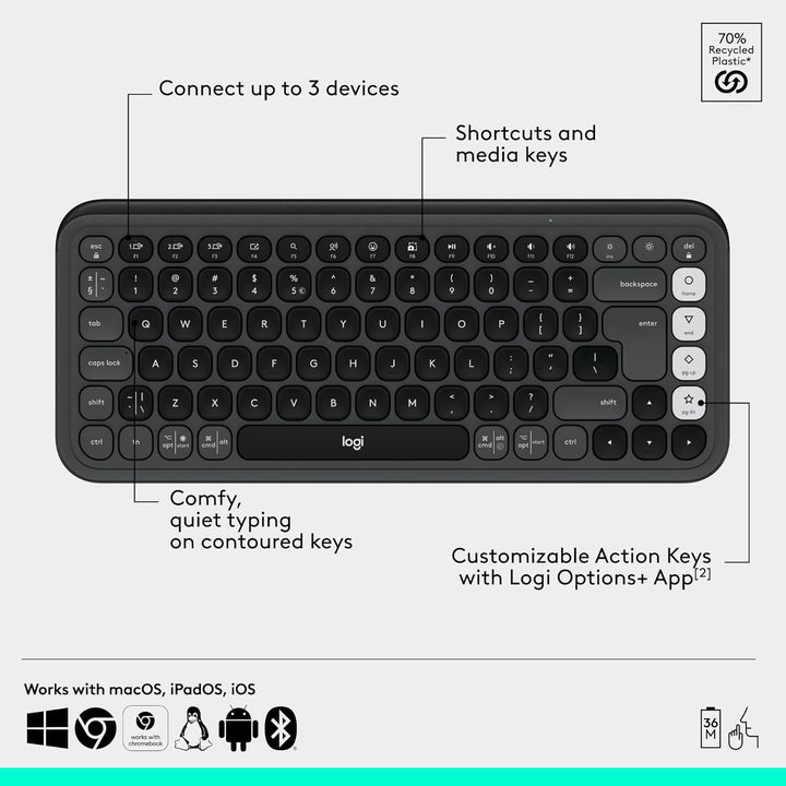 Logitech Combo POP ICON, combo de teclado y mouse Bluetooth, escrit...