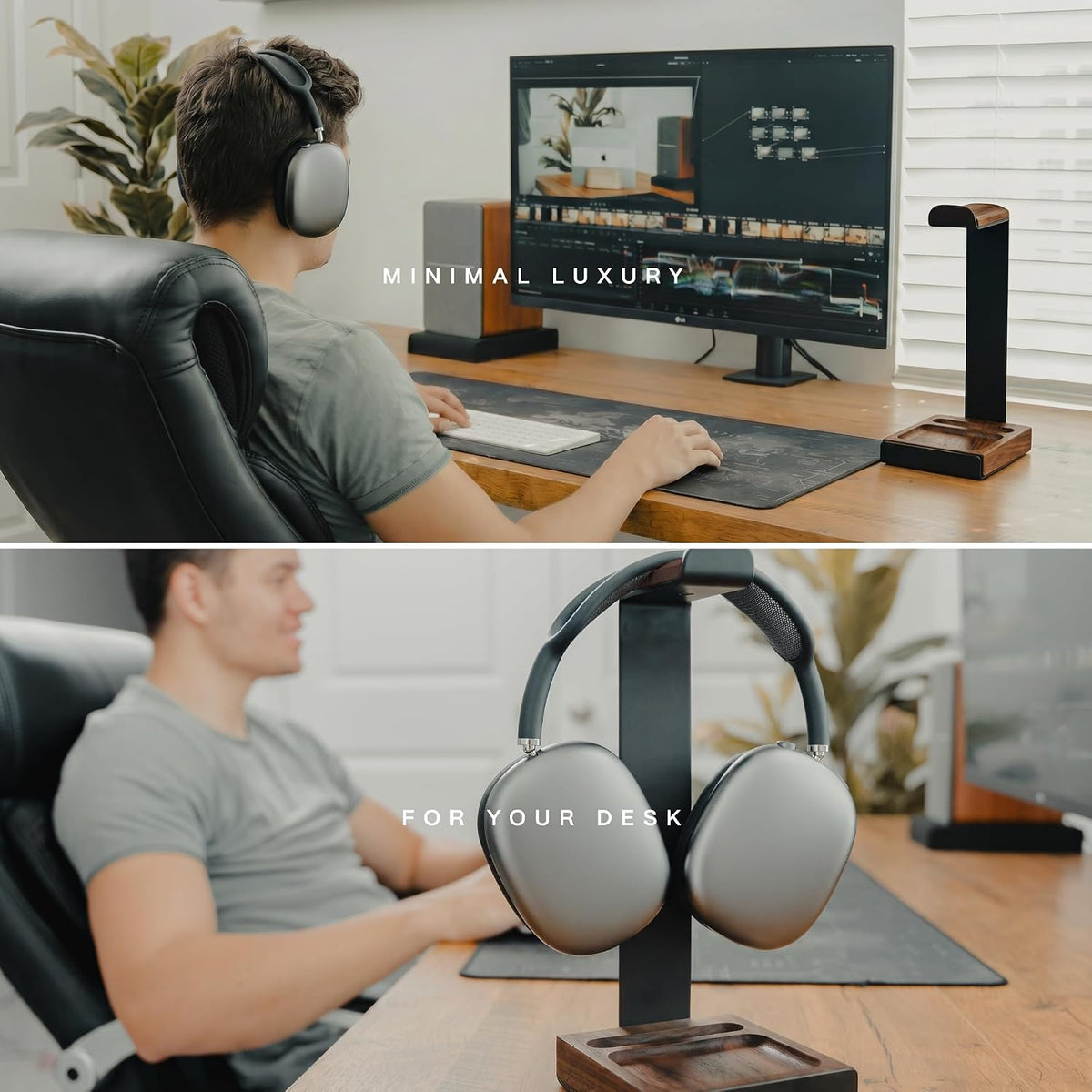 COREMINDED Soporte Universal para Auriculares en Escritorio, Madera de Nogal