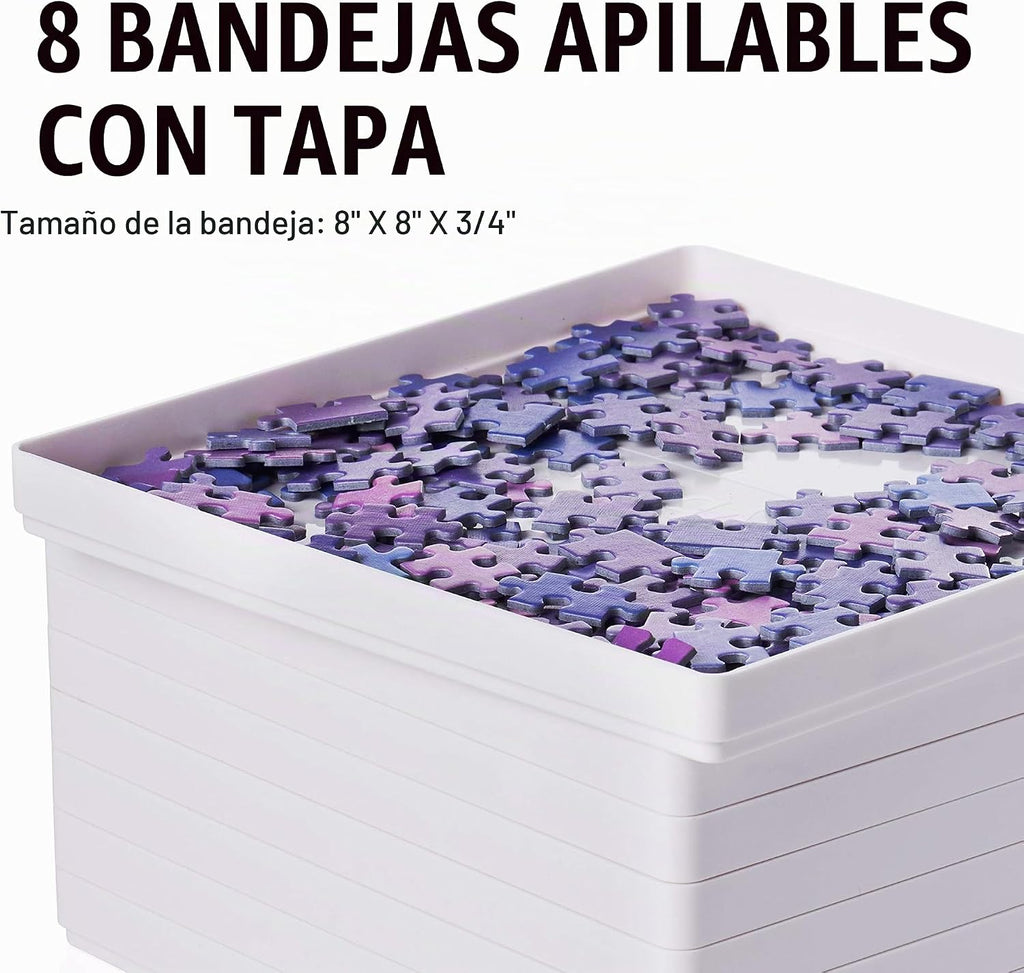 8 bandejas de clasificación de rompecabezas con tapa de 8 x 8 pulgadas, accesorios portátiles para rompecabezas con fondo blanco que hacen que las piezas destaquen para ordenar mejor patrones