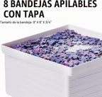 8 bandejas de clasificación de rompecabezas con tapa de 8 x 8 pulgadas, accesorios portátiles para rompecabezas con fondo blanco que hacen que las piezas destaquen para ordenar mejor patrones