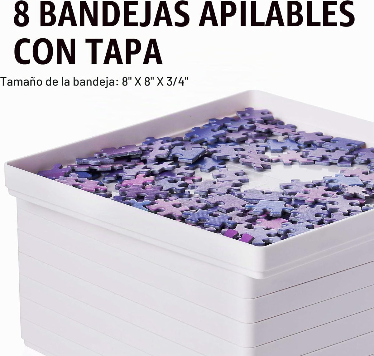 8 bandejas de clasificación de rompecabezas con tapa de 8 x 8 pulgadas, accesorios portátiles para rompecabezas con fondo blanco que hacen que las piezas destaquen para ordenar mejor patrones