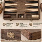 Juego de backgammon de nogal de lujo, tablero de madera con estuche de viaje, cubo doble