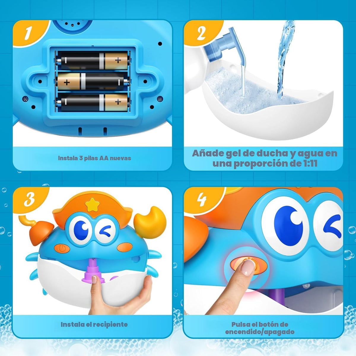 Juguetes de baño, juguetes de baño iluminados para bebés, máquina de burbujas de baño con luz RGB colorida, gran cumpleaños para niños y niñas, juguete de bañera para niños de 1-3, 4-8 años