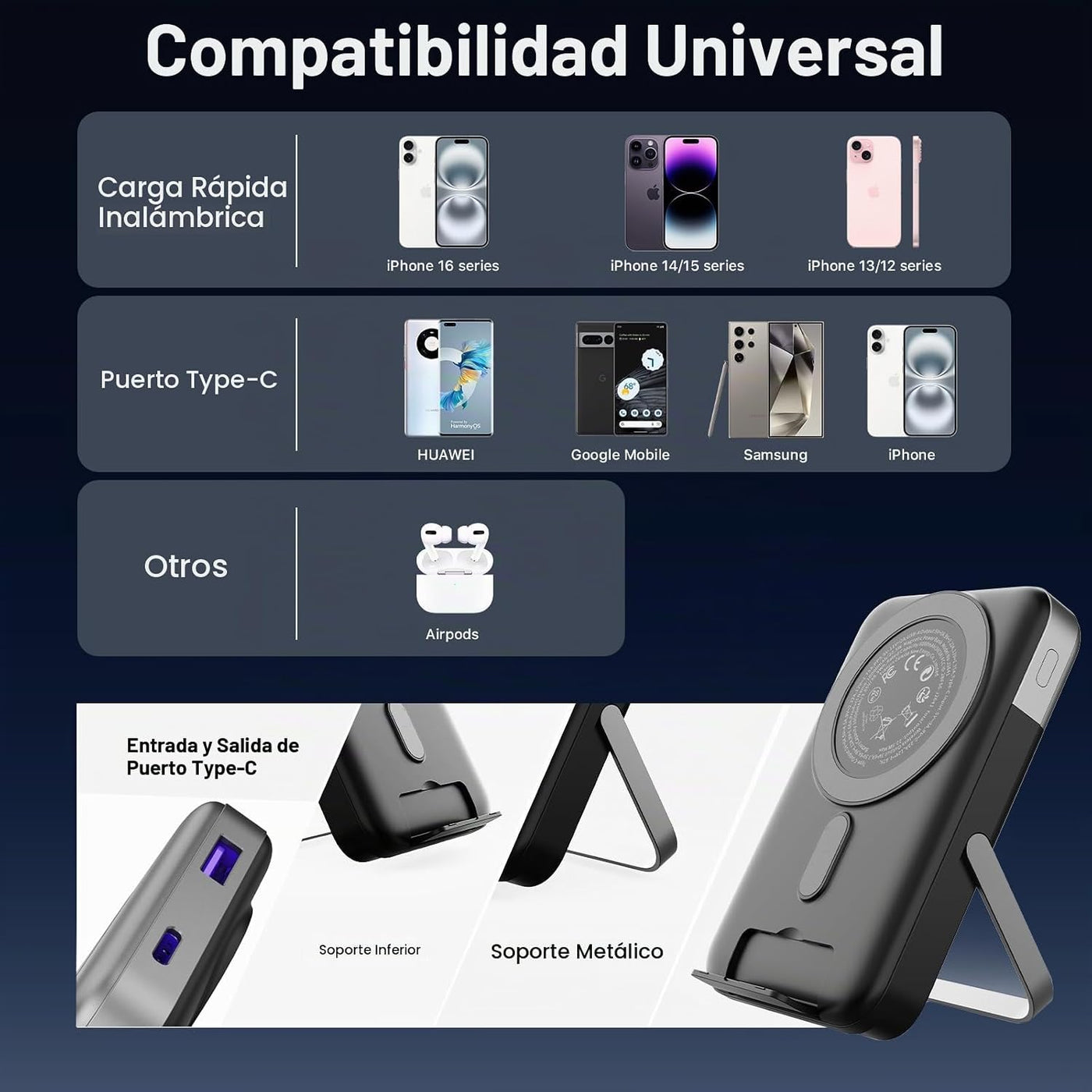 NOBIS Banco magnético de la energía 22.5W 10000mAh cargador portáti...