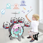Set de Batería para Niños para Toddlers Edad 3+, Juguete de Tambores Musicales con Banco y Platillo