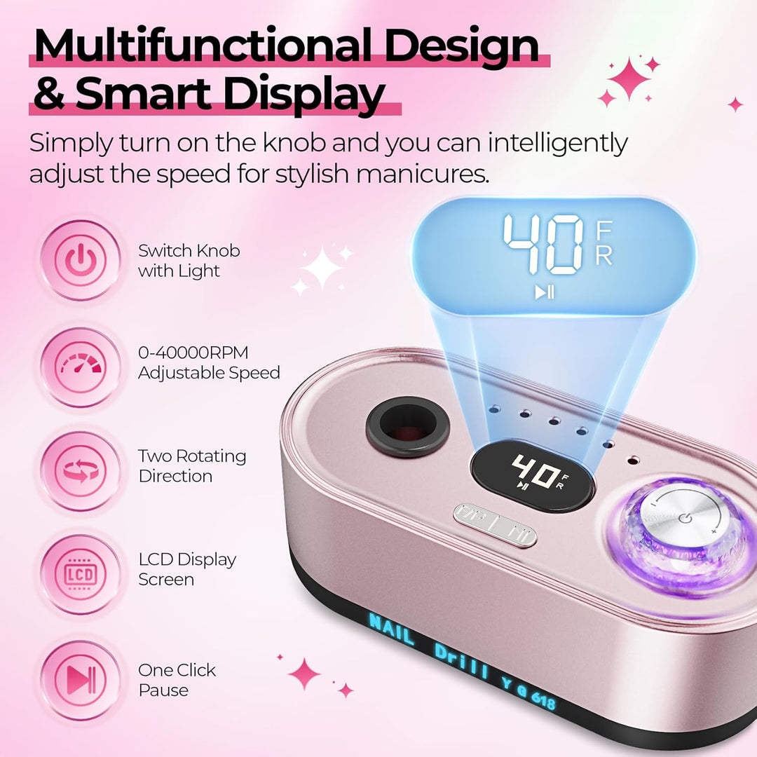 JOSGLOI Kit profesional de lima eléctrica para uñas de 40000 RPM, m...