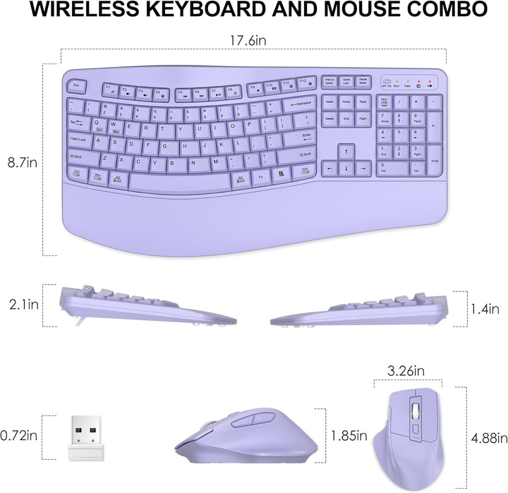 Combo de teclado y mouse inalámbricos, teclas onduladas de tamaño c...