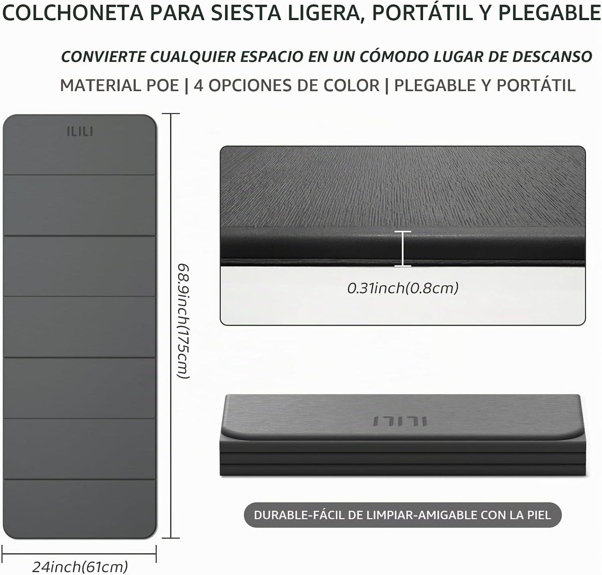 ILILI Tapete de Yoga Plegable 71 * 24 * 0.3 Pulgadas