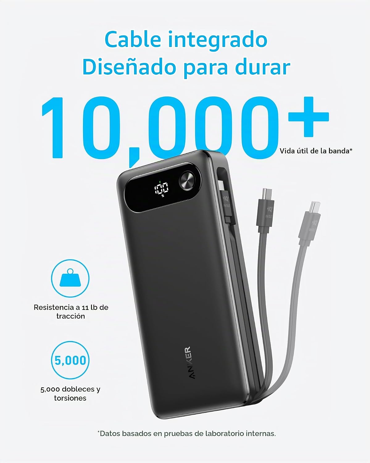Anker Cargador portátil de 20,000 mAh con cable USB-C integrado con...