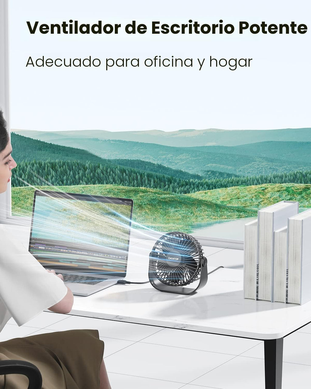 Gaiatop Ventilador de escritorio USB, flujo de aire fuerte de 3 vel...