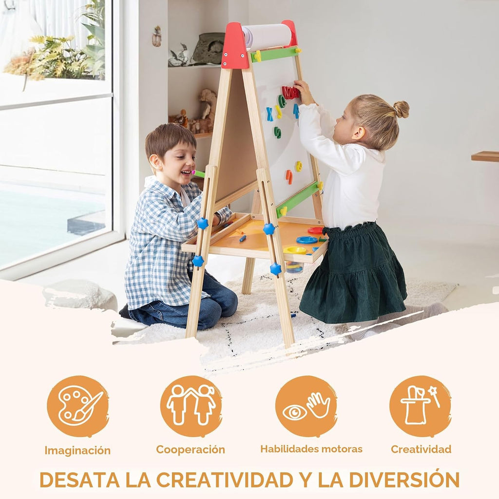 Tiny Land Caballete de madera para niños, caballete de arte con pizarra y