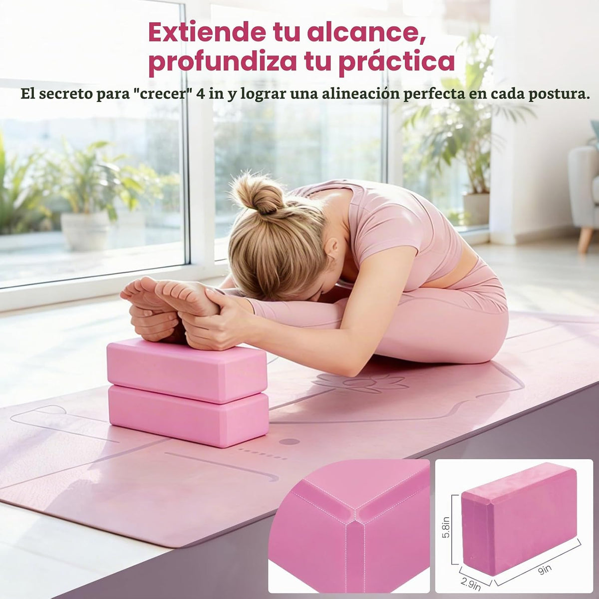 Juego de esterilla de yoga plegable y bloques para mujer con paquete de 2 bloques de yoga y correa, esterilla de pilates delgada antideslizante con bolsa, equipo de entrenamiento en casa, kit