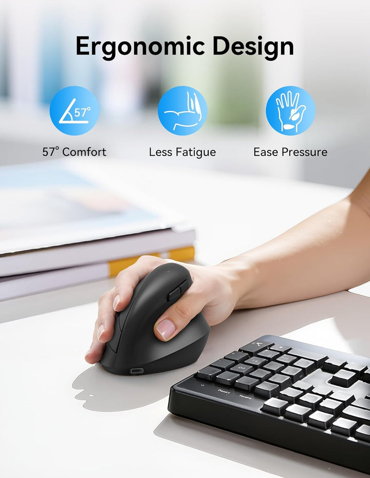 TECKNET Ratón ergonómico, mouse vertical inalámbrico Bluetooth (BT5...