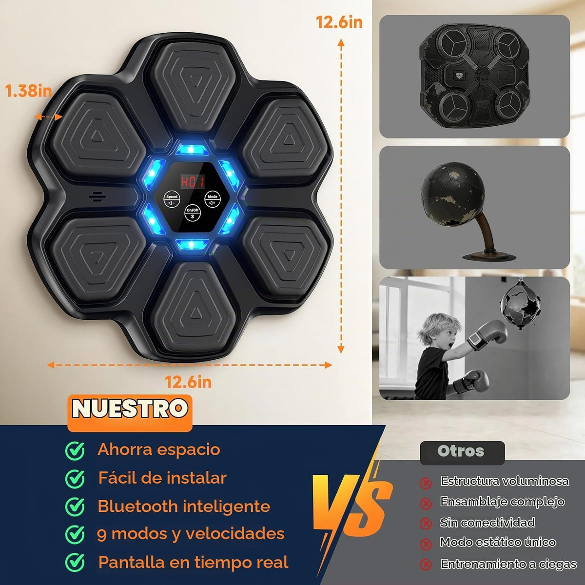 Máquina de boxeo musical para niños, entrenador de boxeo Bluetooth montado en la pared con guantes de boxeo, ideas de juguetes de boxeo para niños y niñas de 3, 4, 5, 6, 7, 8, 9, 10, 11, 12 años