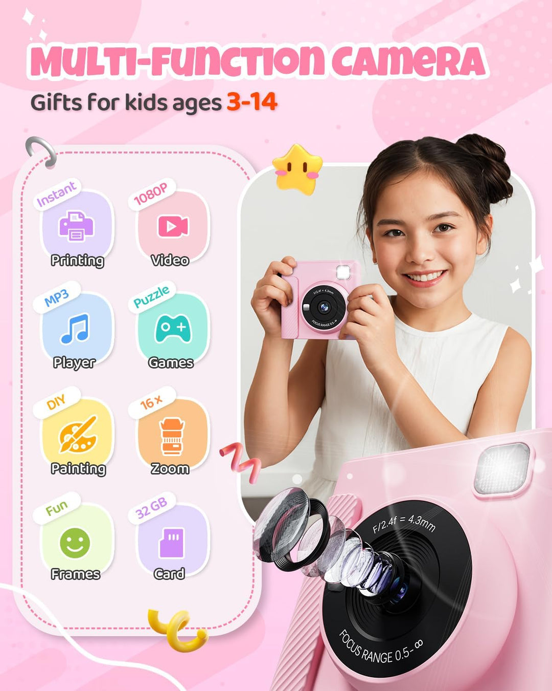 TIATUA Cámara de impresión instantánea para niños, regalos de cumpl...
