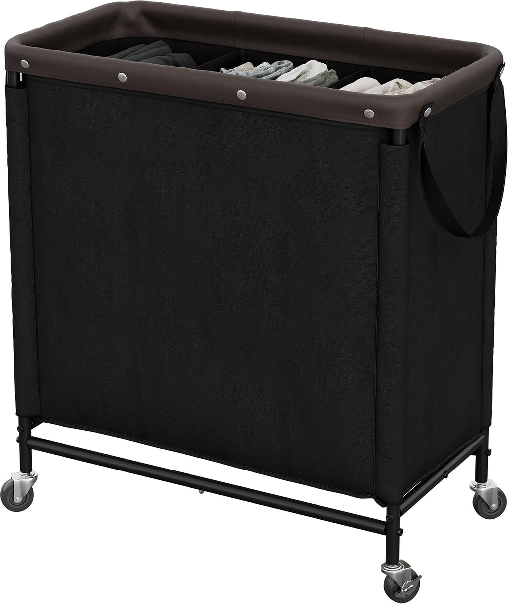 StorageWorks Cesta de lavandería de 3 secciones, carrito clasificador negro