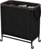 StorageWorks Cesta de lavandería de 3 secciones, carrito clasificador negro