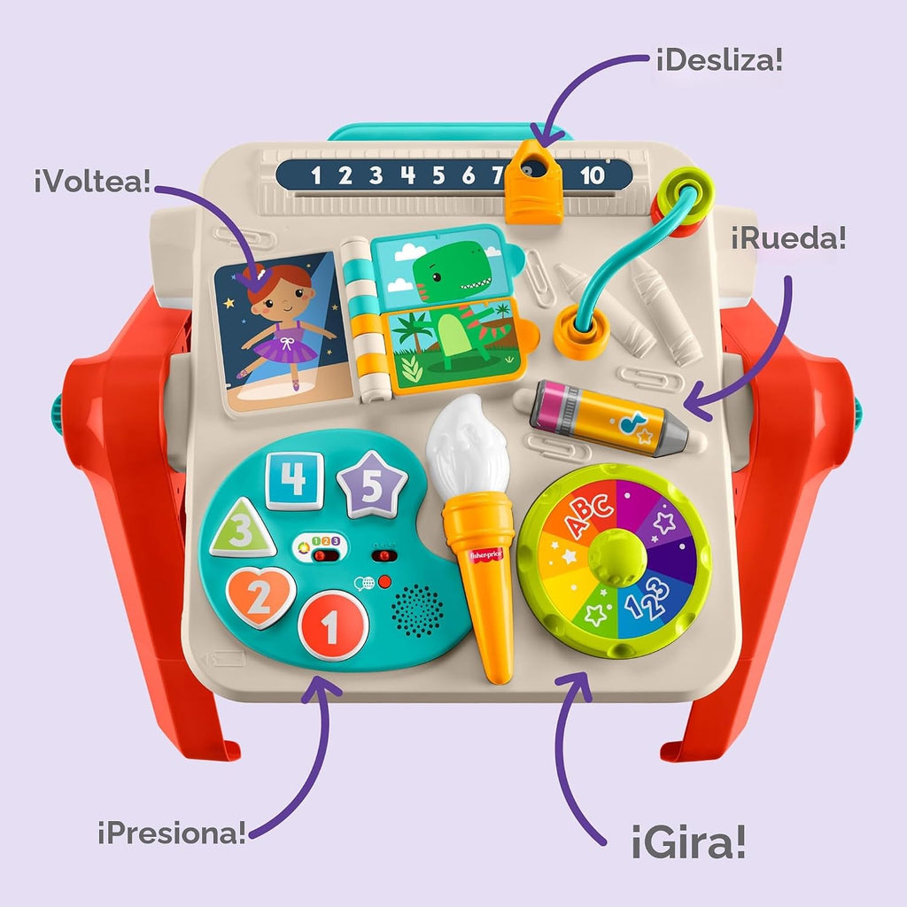 Fisher-Price Mesa de actividades 4 en 1 y caballete, versión multiidioma