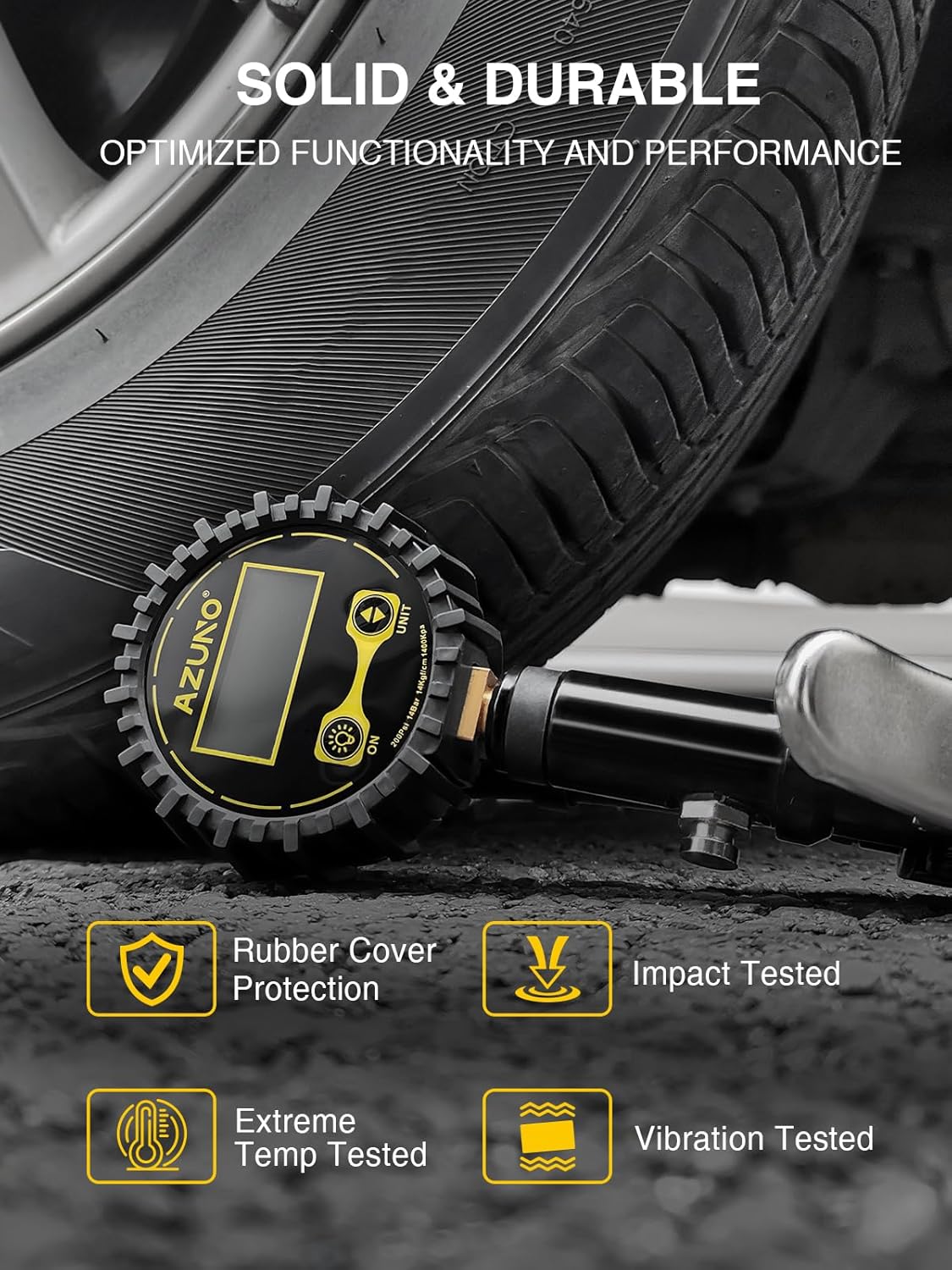 AZUNO Inflador de neumáticos digital con manómetro, 200 PSI, acceso...