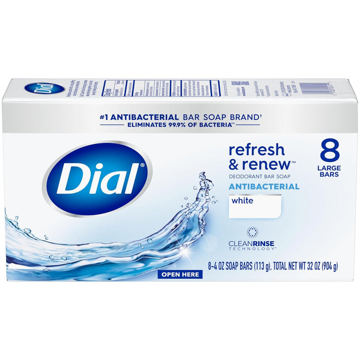 Dial Jabón en barra antibacteriano, Refresh &amp; Renew, blanco, 4...