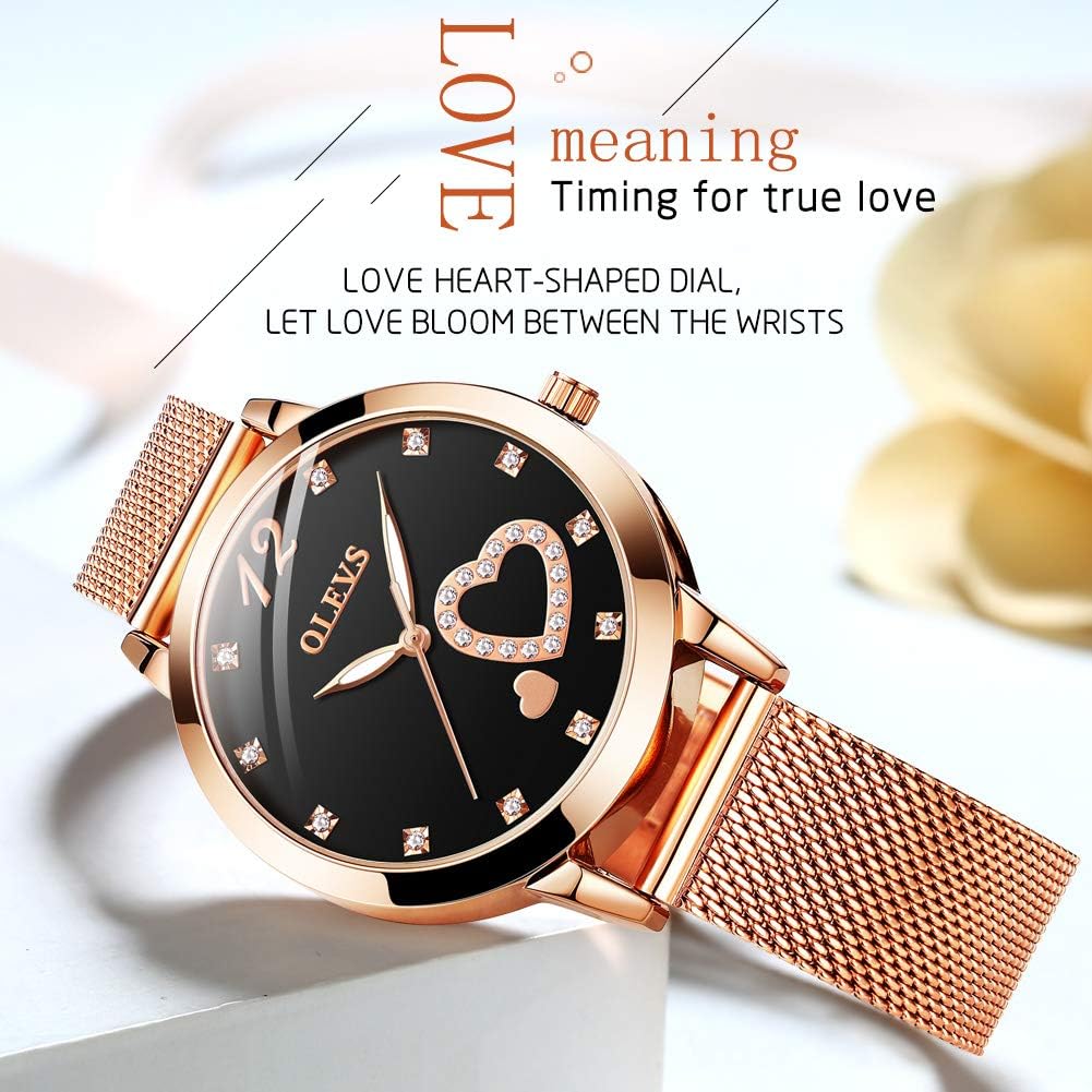 OLEVS Relojes para Mujeres y Juego de Pulseras Slim Casual Vestir Reloj de Muñeca para Dama Rosado Oro