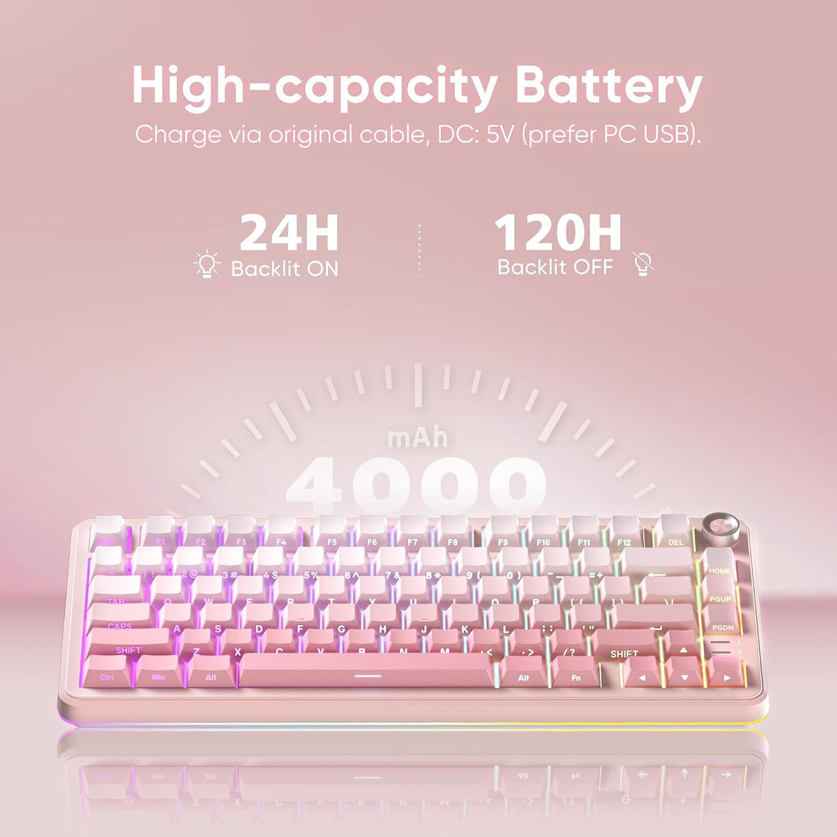 RedThunder K75 Teclado mecánico inalámbrico para juegos, 75% teclad...