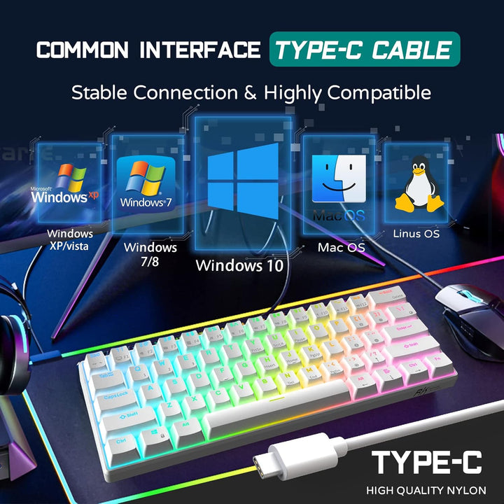RK ROYAL KLUDGE RK61 - Teclado para juegos al 60%, teclado mecánico...