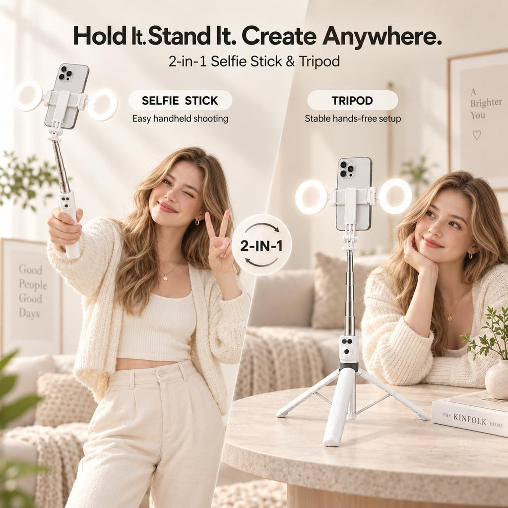 Trípode blanco del teléfono con la luz, 67 en Selfie Stick para el iPhone