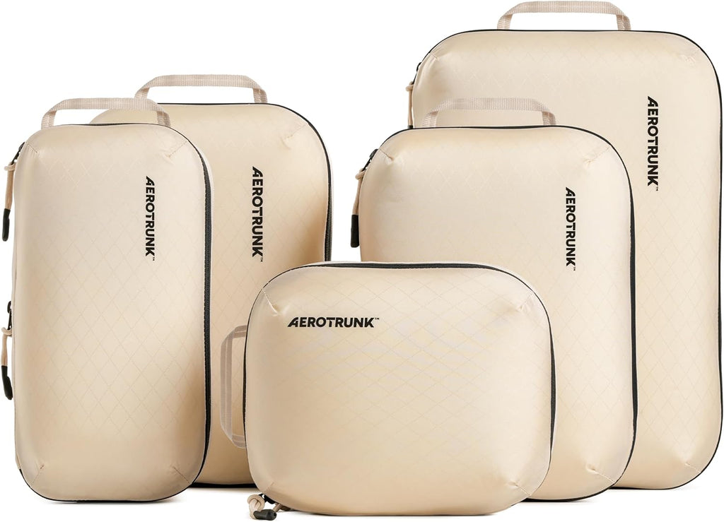 Cubos de embalaje de compresión ultraligeros, organizadores de viaje ligeros para maletas y equipaje, Beige, Paquete de 6