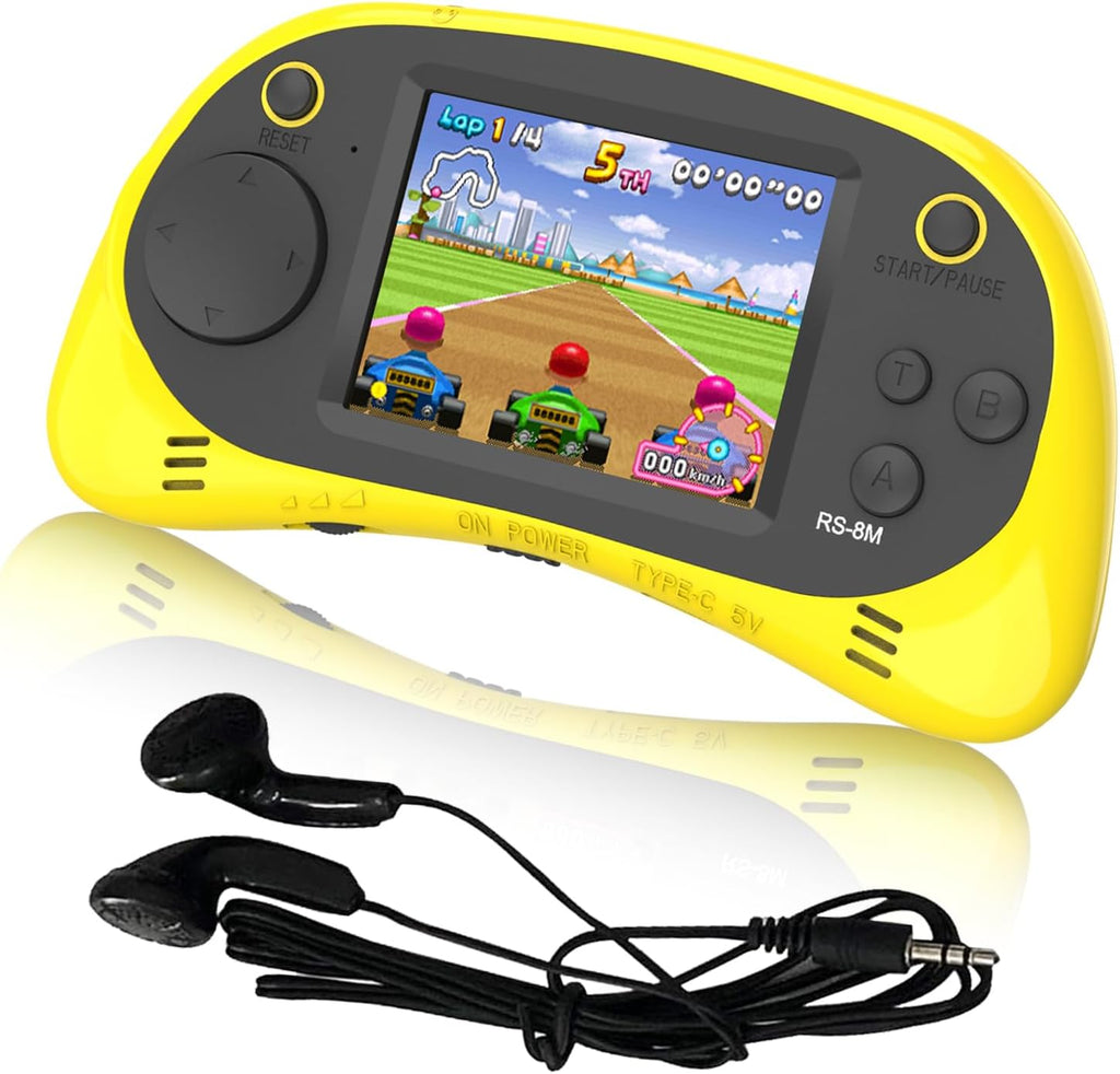 EASEGMER Juegos electrónicos portátiles de 16 bits para niños con 220 juegos de video HD, Amarillo