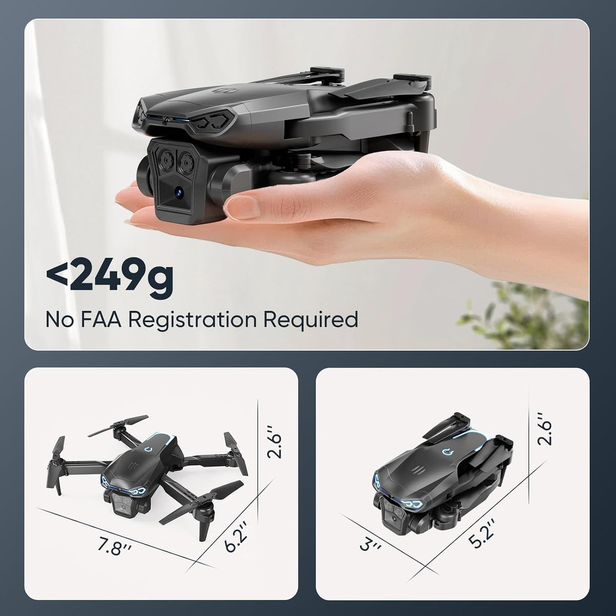 Dron plegable con cámara 1080P para principiantes y niños, FPV RC Quadcopter juguetes regalos para niños y niñas, inicio de una tecla, giros 3D, selfie de gestos, 3 modos de velocidad, 2 baterías