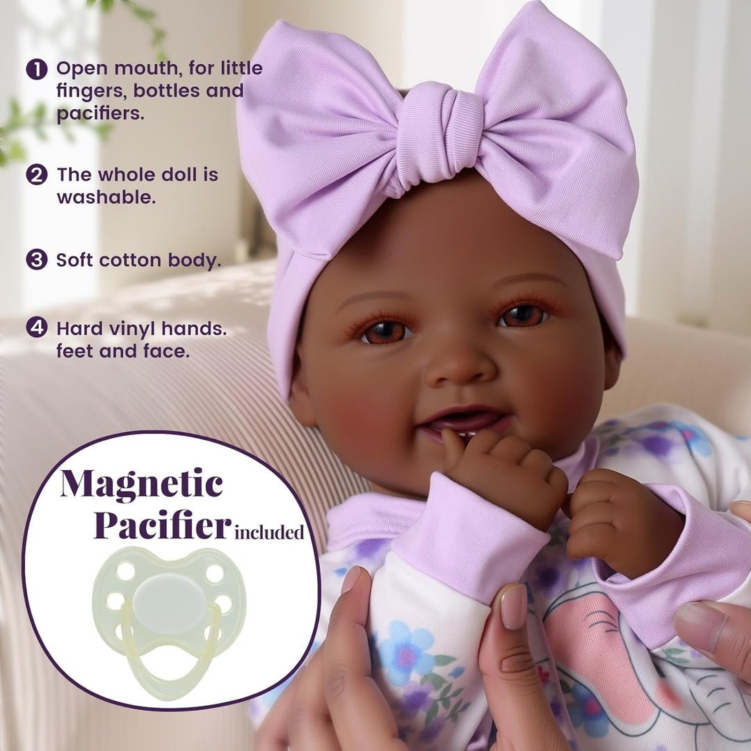 BABESIDE Black Baby Doll, Soft Body 17 Inch Baby Doll with Bottle &...