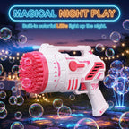 Pistola de burbujas para niños, máquina de burbujas recargable con luces