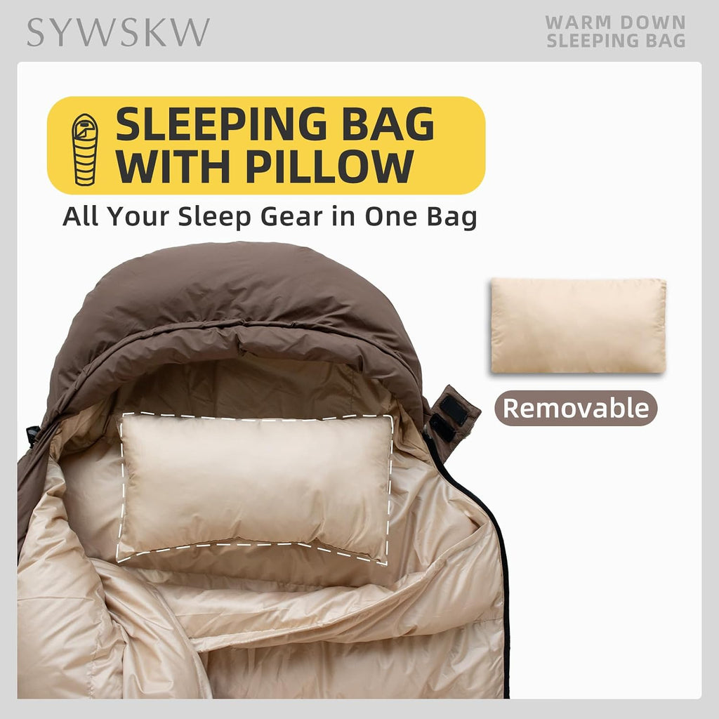 Saco de dormir Down con almohada para adultos y adolescentes, para senderismo