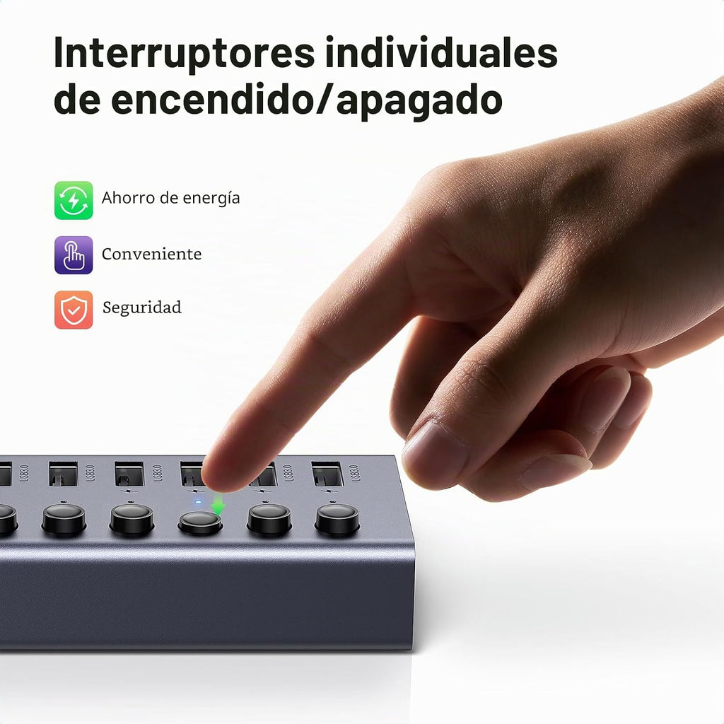 UGREEN, 90305, hub USB 3.0 de 7 puertos, adaptador 12V/2A