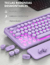 Teclado y mouse inalámbricos, máquina de escribir retroiluminada co...