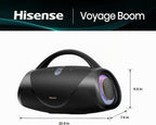Hisense VoyageBoom - Altavoz Bluetooth portátil, resistente al agua IP67, a prueba de polvo y golpes, hasta 24 horas de tiempo de reproducción, graves masivos, luz ambiental, banco de potencia