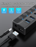 Onfinio, E336751-VolX3-SecA6009, hub USB 3.0 de 10 puertos, alimentado, adaptador 12V/3A