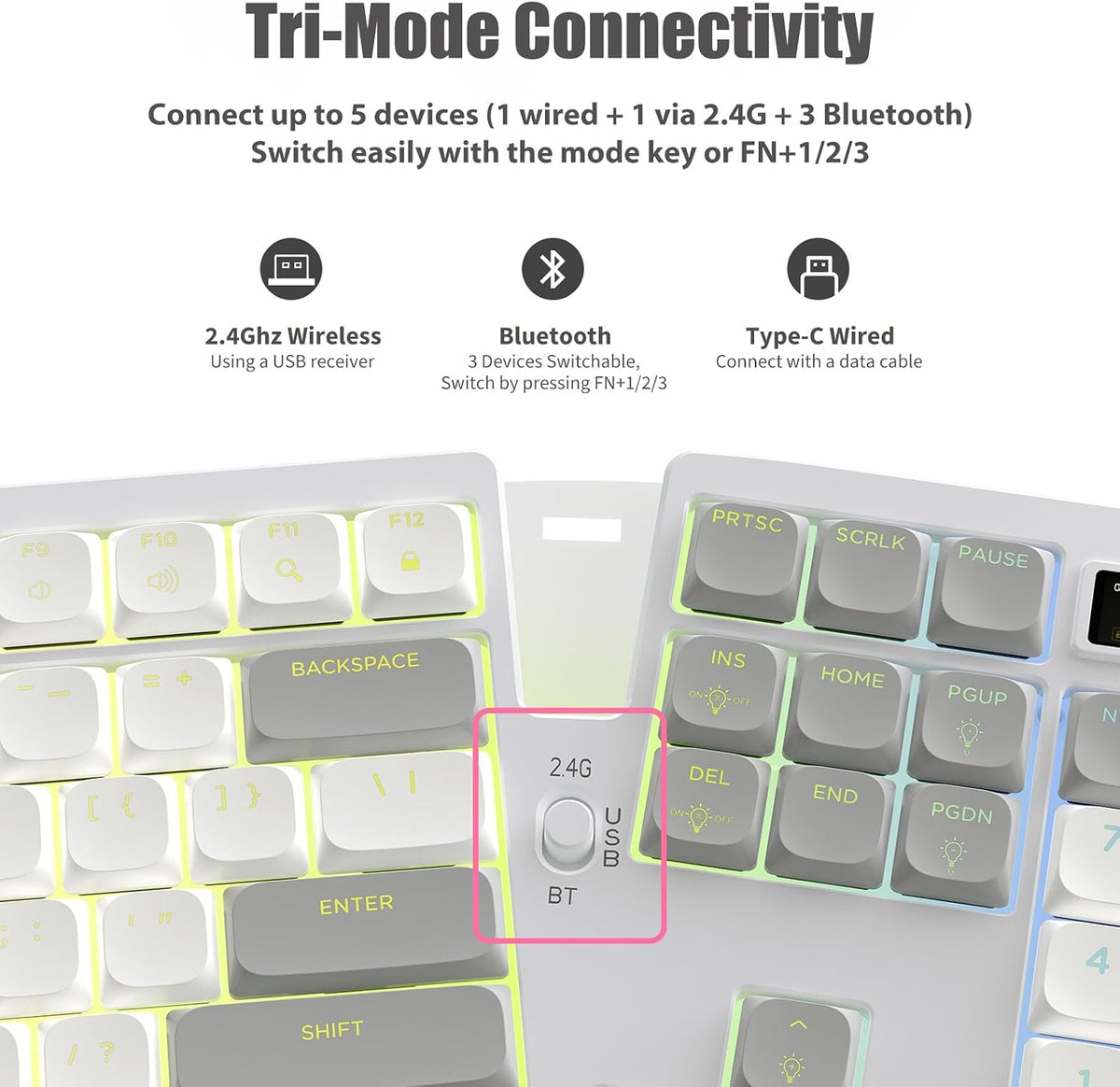 Teclado mecánico ergonómico con pantalla inteligente y rodillo de
