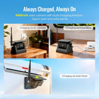 Sistema de cámara de respaldo inalámbrico solar magnético, pantalla táctil IPS de 7 pulgadas con DVR, cámara de visión nocturna IR recargable, cámara RV sin cableado para enganchar remolques