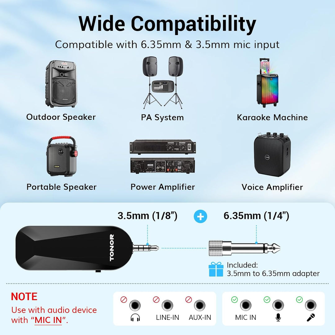 TONOR Micrófono de auriculares inalámbricos, sistema de micrófono U...