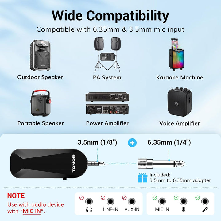 TONOR Micrófono de auriculares inalámbricos, sistema de micrófono U...