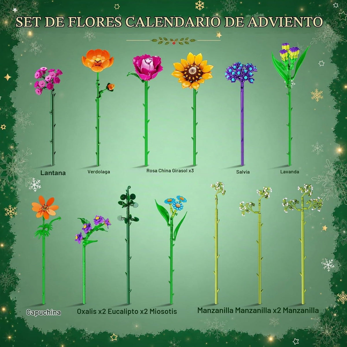 HOGOKIDS Calendario de Adviento de Navidad, ramo de flores silvestres