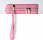 Juegos de backgammon para adultos, juego de mesa clásico con estuche de backgammon plegable de cuero sintético, juego de backgammon portátil de viaje (rosa)