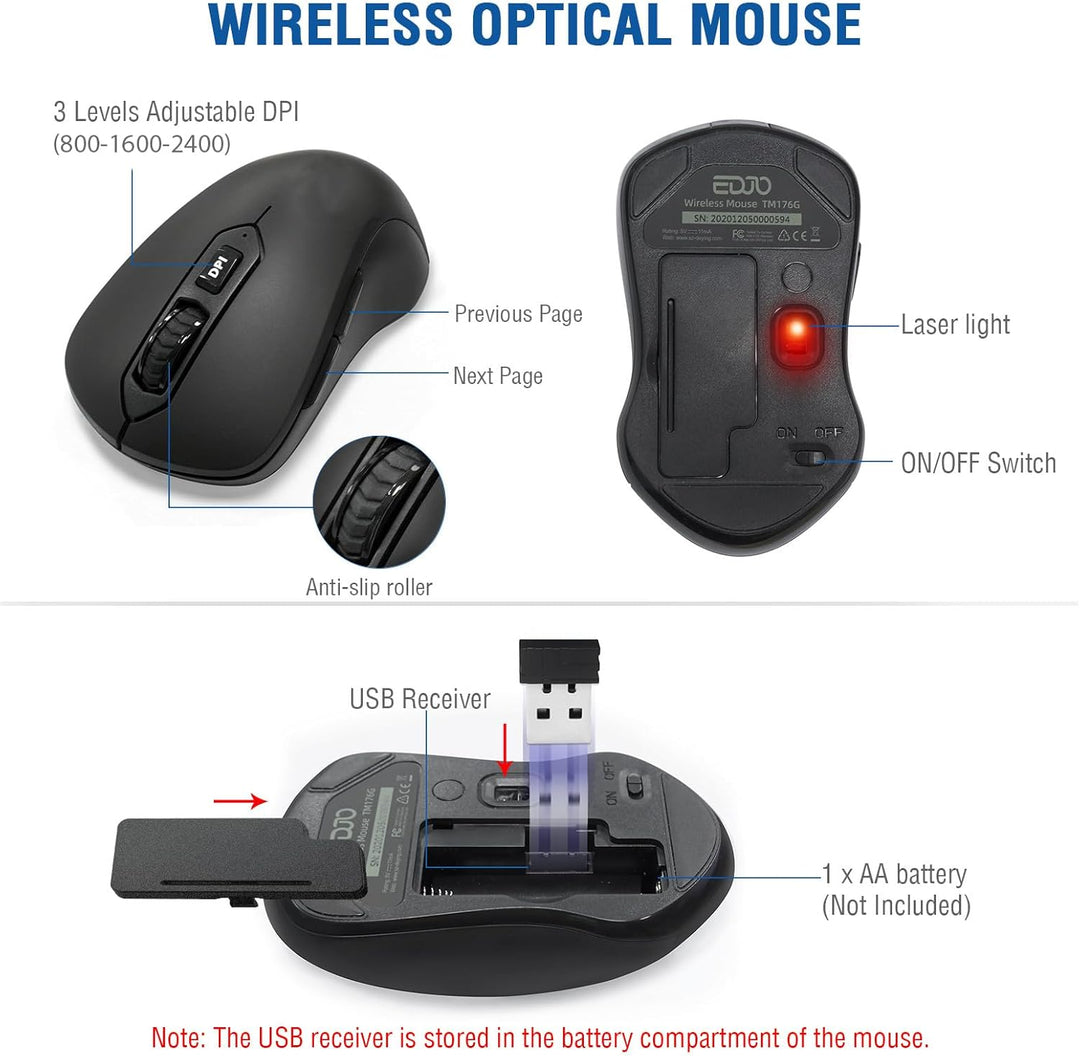 Combo de teclado y mouse inalámbricos, EDJO, teclado ergonómico de...