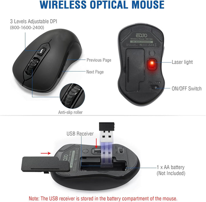 Combo de teclado y mouse inalámbricos, EDJO, teclado ergonómico de...
