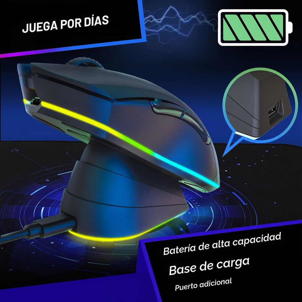 KLIM Blaze Pro - Ratón inalámbrico para juegos, con base de carga RGB