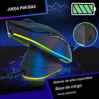 KLIM Blaze Pro - Ratón inalámbrico para juegos, con base de carga RGB